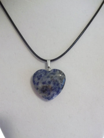 Black Leather Blue Speckle Heart Stone Necklace (N1037)