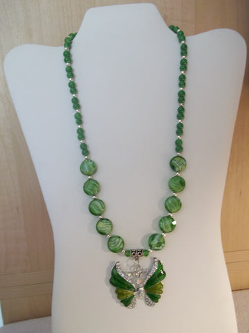 Green Glass Bead Butterfly Necklace (N1131)