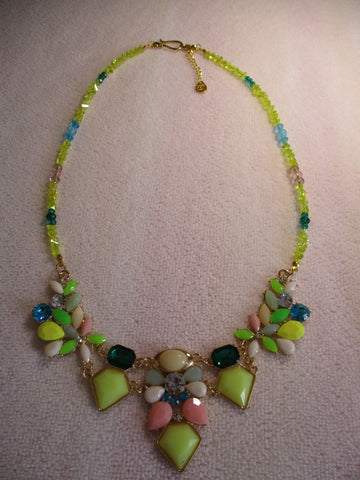Gold Yellow Blue Green Glass Bead Bib Necklace (N1184)