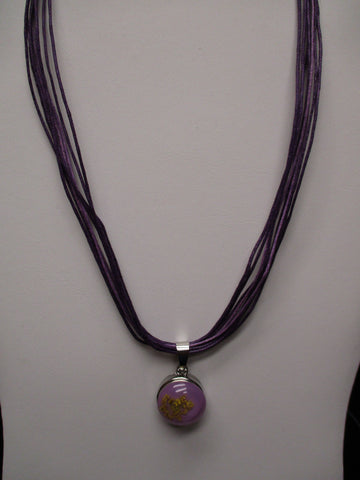 Purple Twine Purple Dried Flower Snap Button Pendant Necklace (N1195)