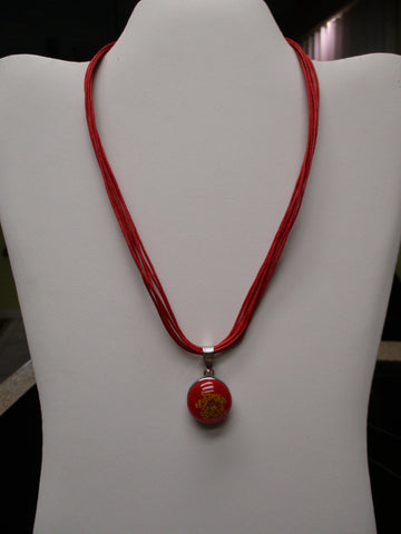 Red Twine Red Dried Flowers Snap Button Pendant Necklace (N1197)