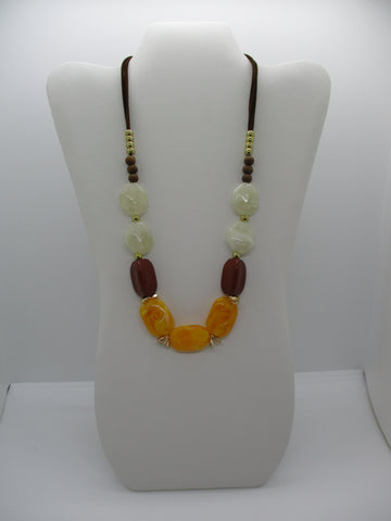 Brown Leather White Brown Yellow Chunky Beads Necklace (N1212)