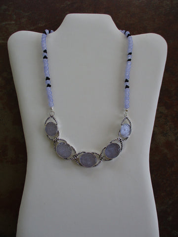 Silver Purple Blace Glass Beads Silver Purple connection Pendant Necklace (N1244)