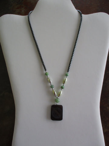 Hermatite Green Silver Beads Hermatite Sun Pendant Necklace (N1280)