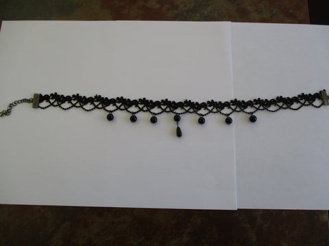 Black Lace Black Beads Choker Necklace (N1310)