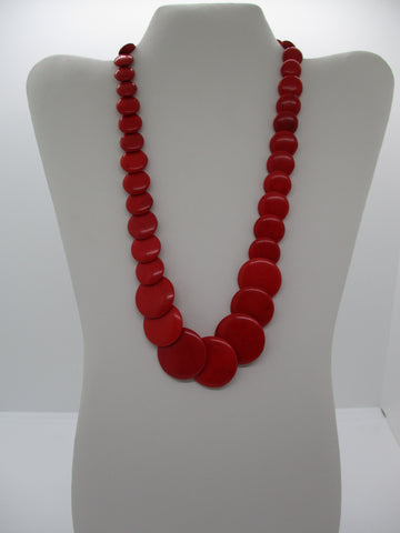 Red Flat Over Lapping Stone Beads Necklace (N1333)