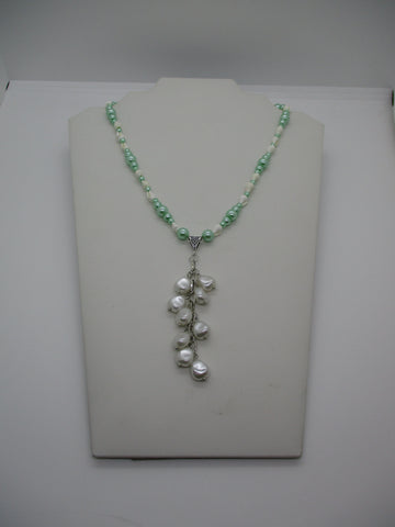 Green Pearls Shells White Pearls Neck Tie Necklace (N1357)