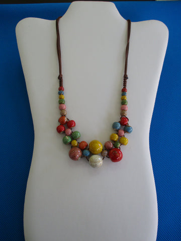 Multi Color Clay Beads Brown Twine Adjustable Size (N1379)