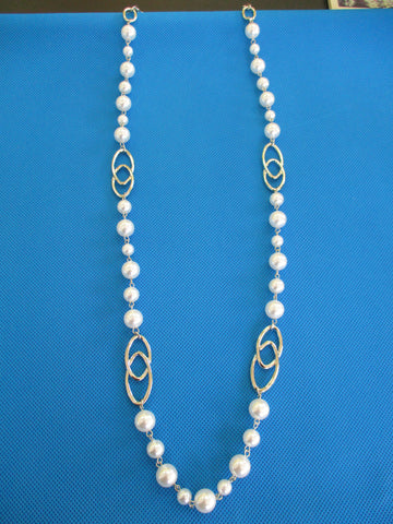 Long Silver Chain Pearls Necklace (N1381)