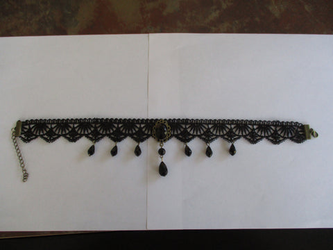 Black Lace Black Glass Beads Choker Necklace (N1398)