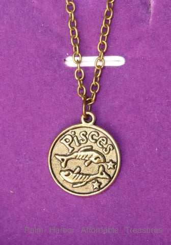 Bronze Pisces Zodiac Necklace (N255B)