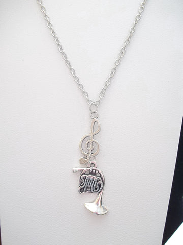 Silver Clef w/French Horn Necklace (N382)