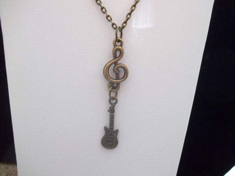 Bronze Clef w/Guitar Necklace (N386)