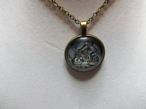 Silver Gear's Bicycle Bubble Necklace (N434 Silver or Bronze)