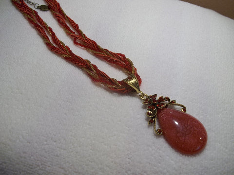 Red Braided Tear Drop Flower Necklace (N448)
