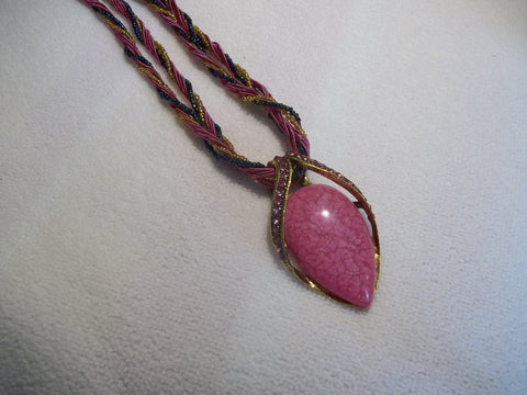 Pink Braided upside down Tear Drop Bead Necklace (N461)