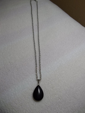 Black Onyx Tear Drop Silver Chain Necklace (N486)