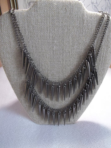 Metal Gray Double Cone Bib Necklace (N509)