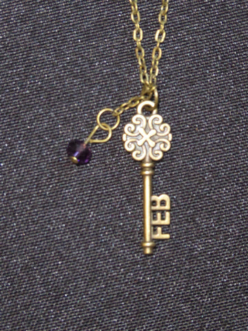 Bronze Key February Birthstone Necklace (N520)