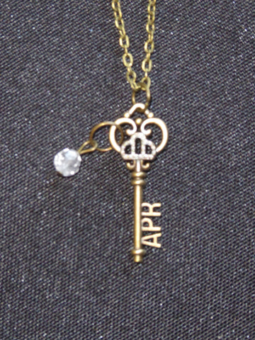 Bronze Key April Birthstone Necklace (N522)
