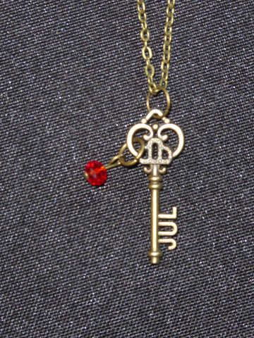 Bronze Key July Birthstone Necklace (N525)
