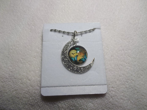Silver Moon 3 Butterflys w/clock Bubble Necklace (N574)