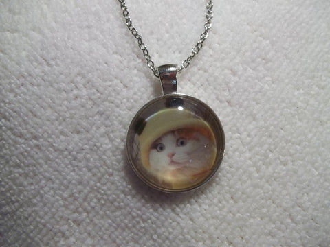Silver Bubble Kitten w/Hat Necklace (N643)