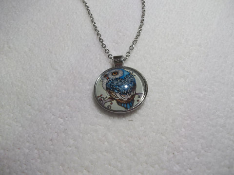 Silver Blue Owl Bubble Necklace (N659)