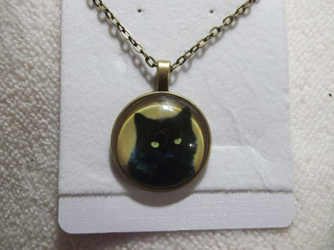 Bronze Bubble Black Cat Necklace (N706)