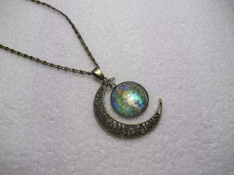 Bronze Bubble Multi Color Lion w/Moon Necklace (N711)