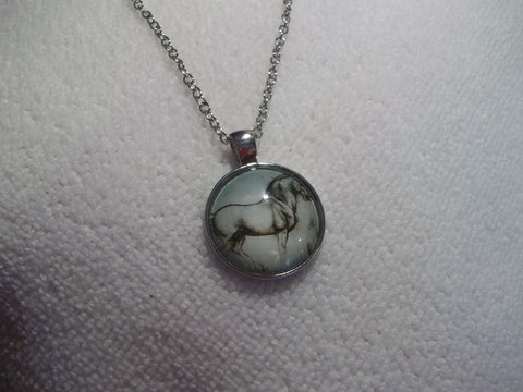 Silver Bubble Drawn Horse Necklace (N715)