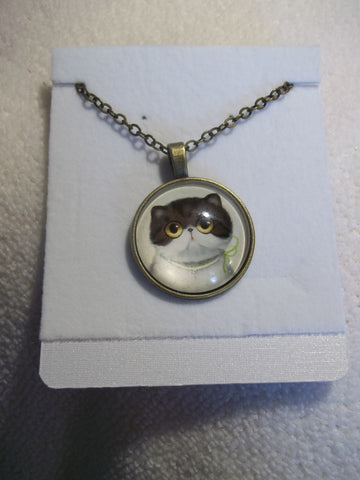Bronze Bubble Brown/White Yellow Eyes Kitty Necklace (N750)