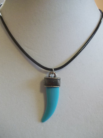 Black Leather Turquoise Wolf Tooth Necklace (N795)