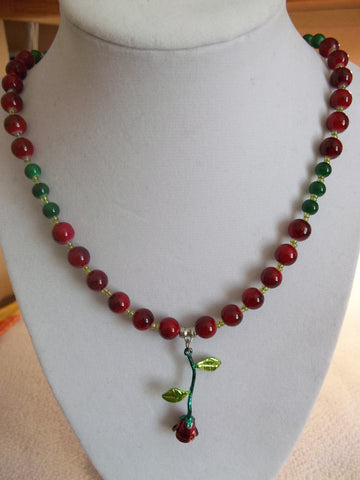 Metal Rose glass Bead Necklace (N972)