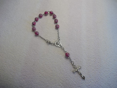 Pink Silver Dots Bracelet Rosary (R107)