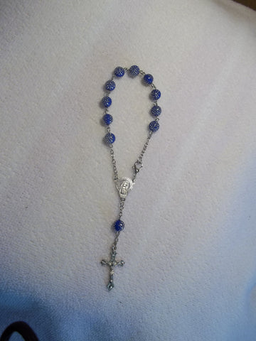 Dark Blue Silver Dots Bracelet Rosary (R108)