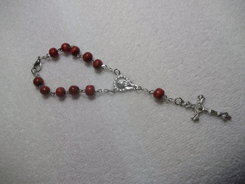 Red Wooden Bead Bracelet Rosary (R115)