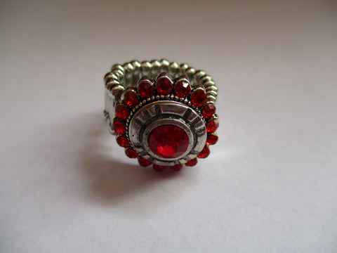 Silver Red Bling Stretch Snap Button Ring (R17)