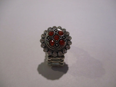 Silver Diamond Bling Orange Snap Button Stretch Ring (R26)