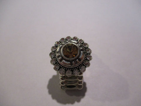 Silver Diamond Bling Champagne Snap Button Stretch Ring (R31)